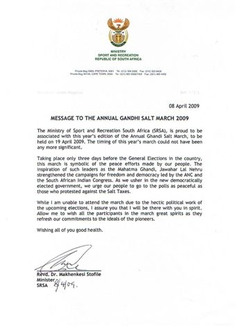 Message from Minister of Sport